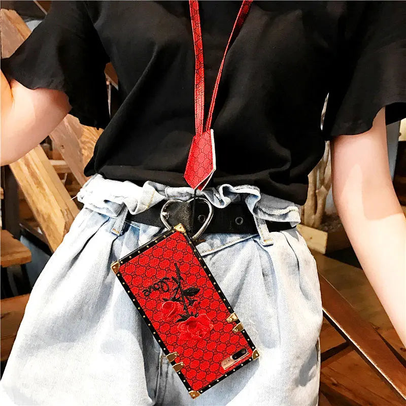 Embroidery Rose Flower Square Phone Case