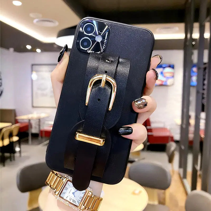 Button Leather Wristband Phone Case