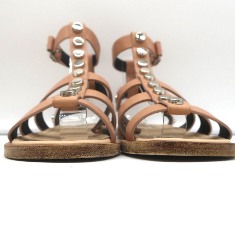 Balenciaga Studded Gladiator Sandals Nude Leather Size 36 Ankle Strap Flats