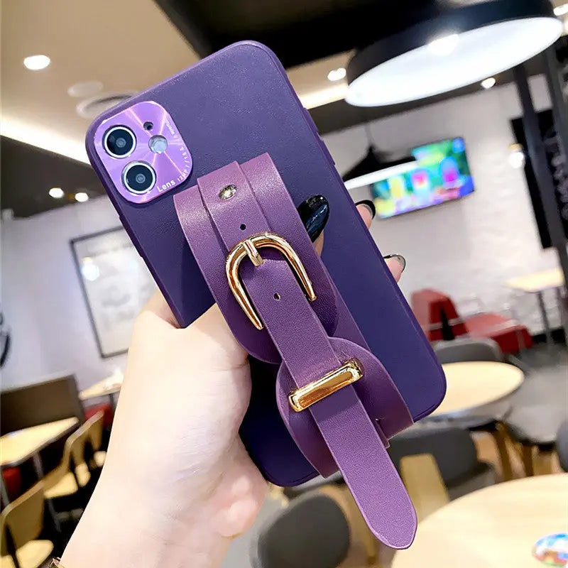 Button Leather Wristband Phone Case