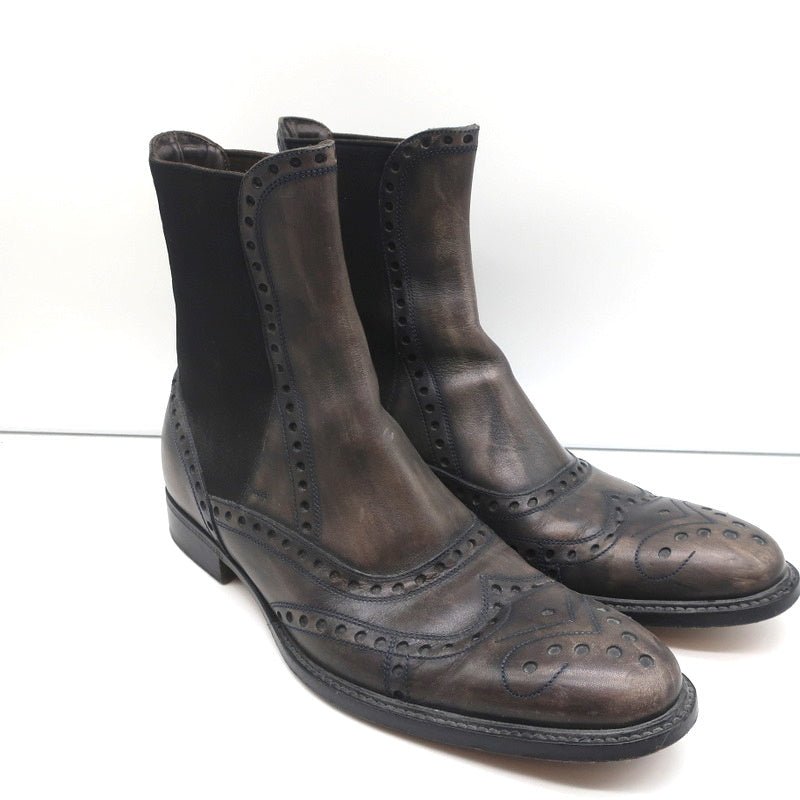 Dolce & Gabbana Wingtip Boots Brown/Gray Leather Size 37.5 Flat Chelsea Boots
